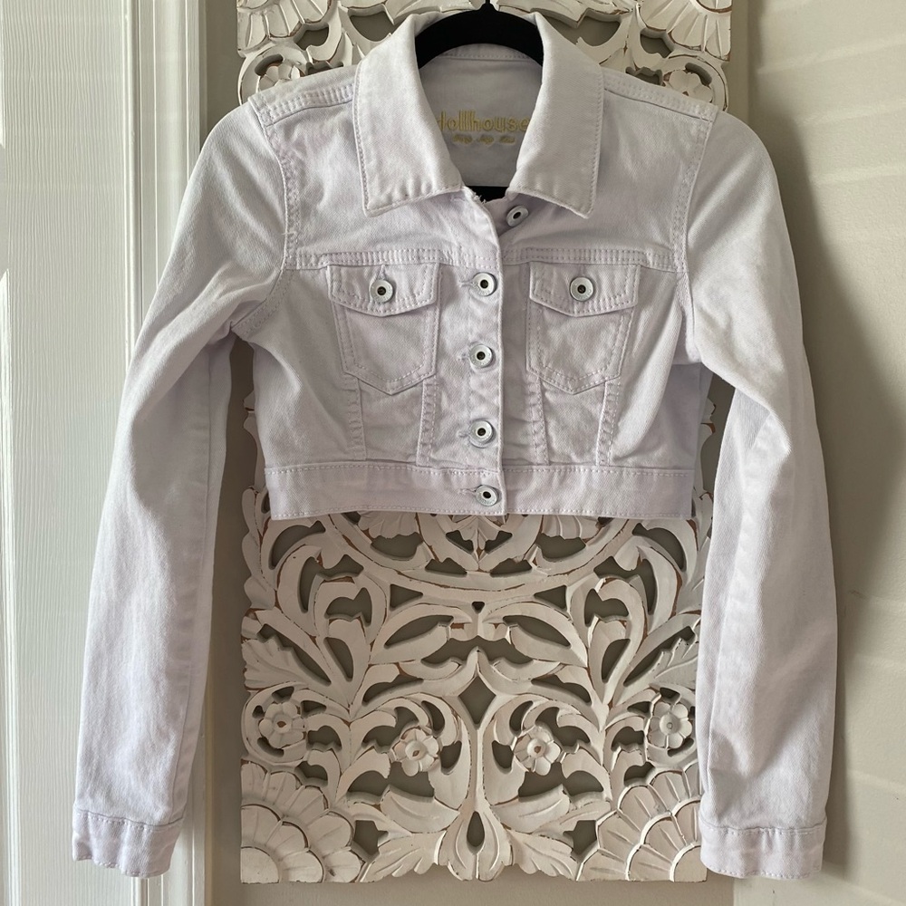 Dollhouse 90S Y2K Cropped White Denim Jean Jacket Festival VTG Sz S